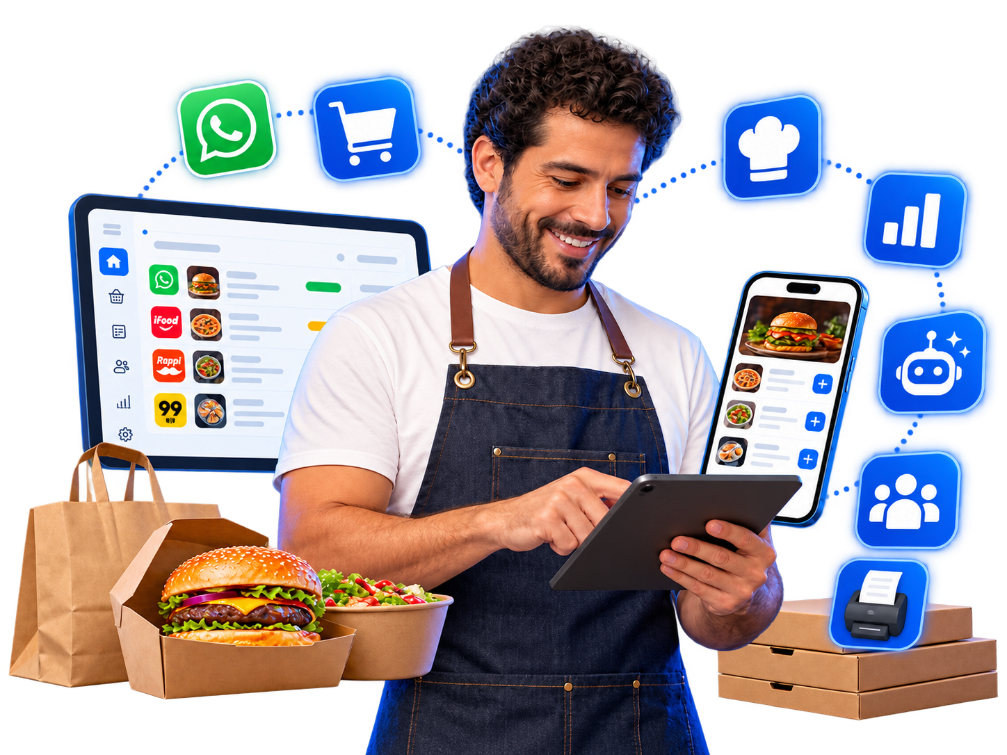 Chatbot WhatsApp da OlaClick no celular respondendo e confirmando pedidos de um cliente da Pizzaria OlaClick