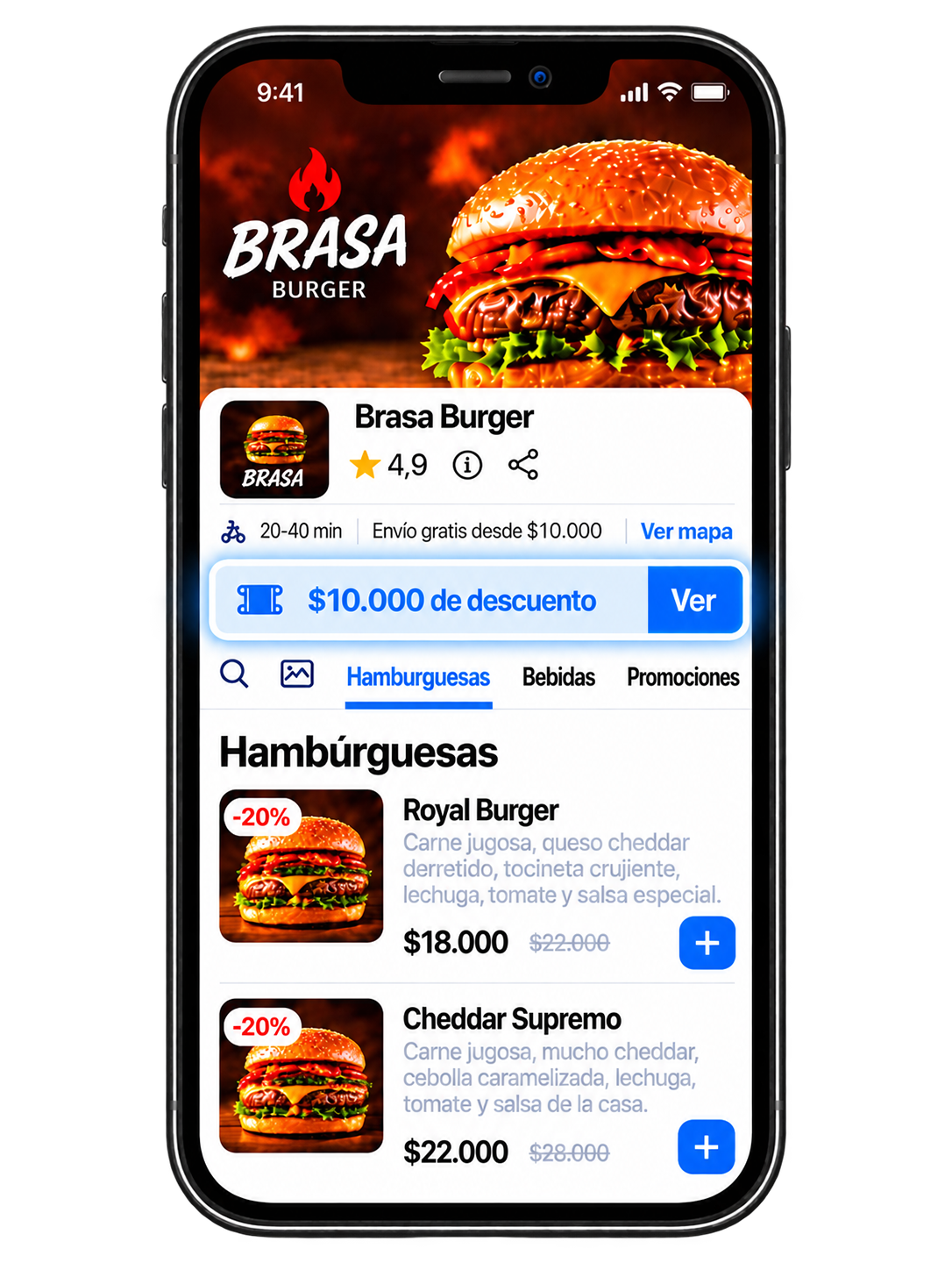 Menú digital de OlaClick en el celular con cupones de descuento